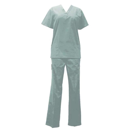 Unisex 3 patch pocket scrub top with sleeve pen pocket and hem slits - Green 2
