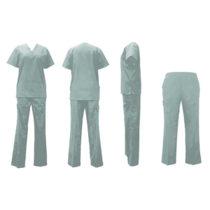 Unisex 3 patch pocket scrub top with sleeve pen pocket and hem slits - Green